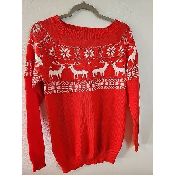 Ugly Christmas Sweater Reindeer Snowflake Size Medium M RED AND WHITE - Picture 2 of 4